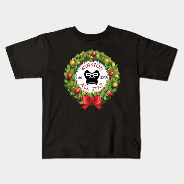 Christmas All Star Overwatch Winston Wreath Kids T-Shirt by Rebus28